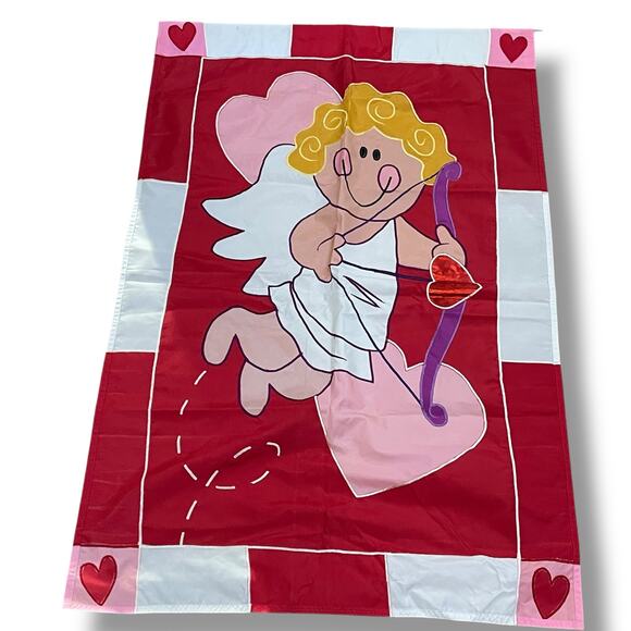 Vintage Valentines Day Cupid Heart Arrow Love Outdoor Garden Flag 28"W x 44"L - Picture 9 of 12